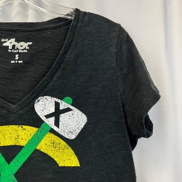 G-111 4Her Women’s V-Neck Blackhawks Short Sleeve Tee Black/Multi Size S - Picture 3 of 8